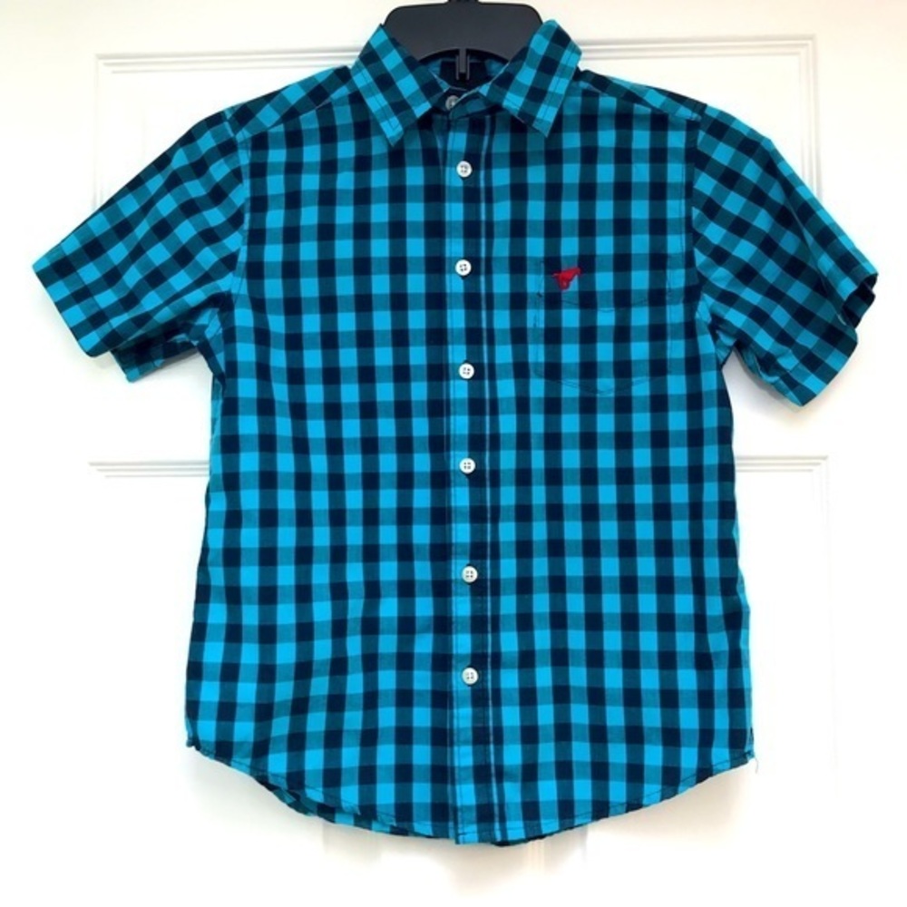 Wrangler Little Boys Black/Aqus Plaid Shirt-Size Boys M(8)